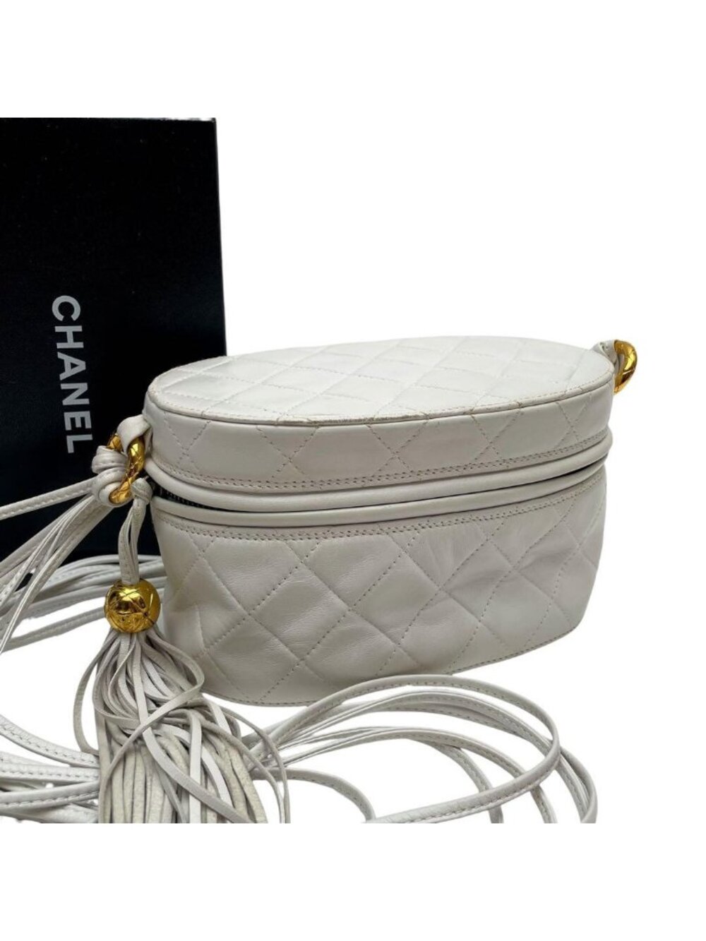 Chanel Quilted Lambskin Fringe Shoulder Bag Leather Vanity